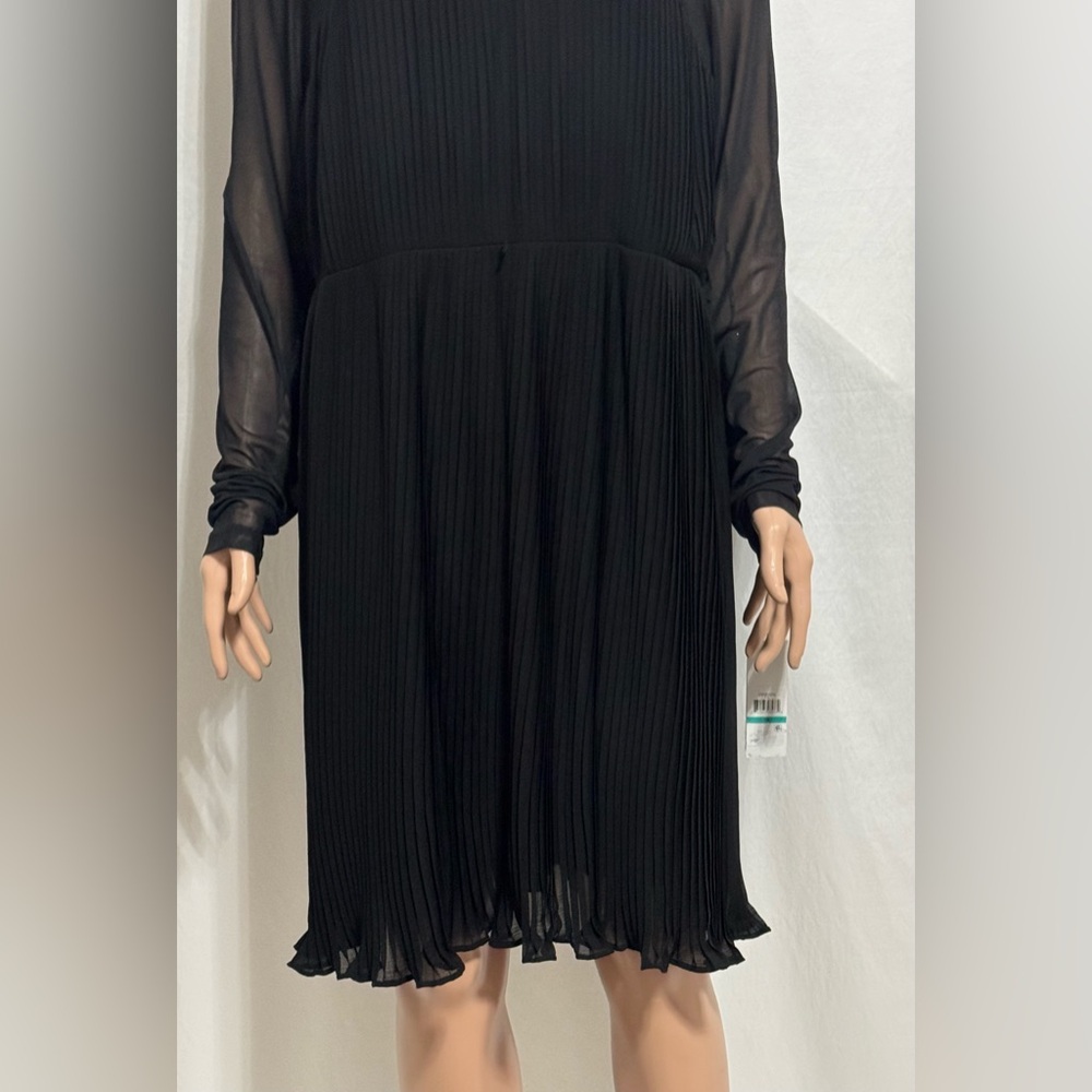 DKNY Women's Chiffon Pleated Tie-Waist Illusion-Mesh Dress Size 16 - Picture 9 of 9